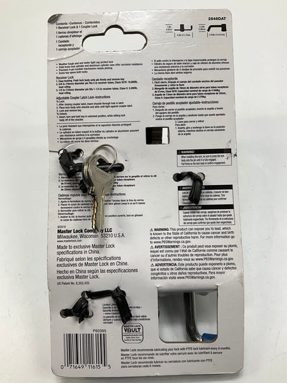 Master Lock 2848DAT Key Alike Set (2 Keys) W/ Receiver & Coupler Latch Locks