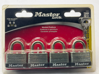 Master Lock 3009D 1-1/2in (38mm) Wide Laminated Steel Warded Padlock; 4-Pack