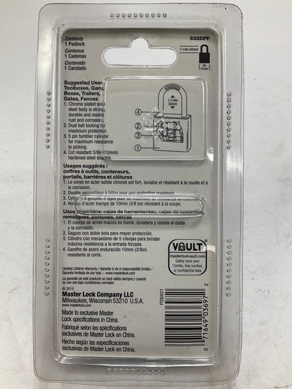 NEW Master Lock 532DPF Padlock W/ Chrome Plated Body Ball Bearing Locking 5 Pin