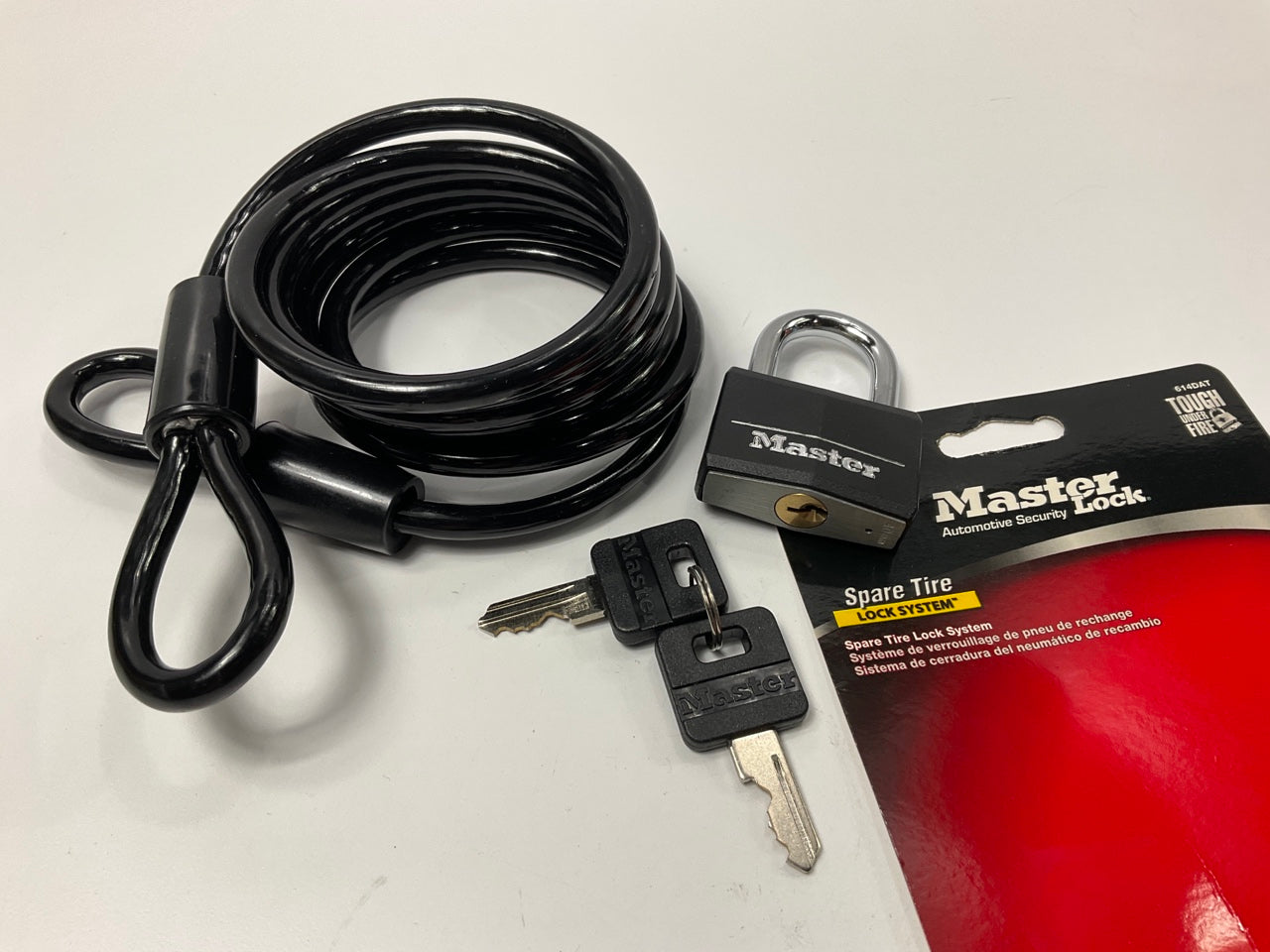Master Lock 614DAT Braided Steel Loop Spare Tire Lock Cable Padlock With 2 Keys