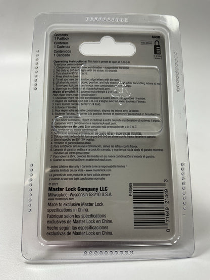 Master Lock 643D Set Your Own Combination Padlock Pad Lock