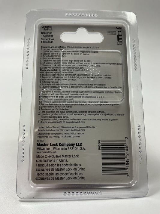 Master Lock 643D Set Your Own Combination Padlock Pad Lock