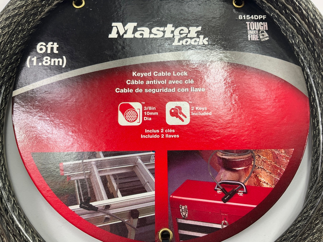 Master Lock 8154DPF - Braided Steel Cable Lock With Key 6 FT  Long, 3/8'' Dia.