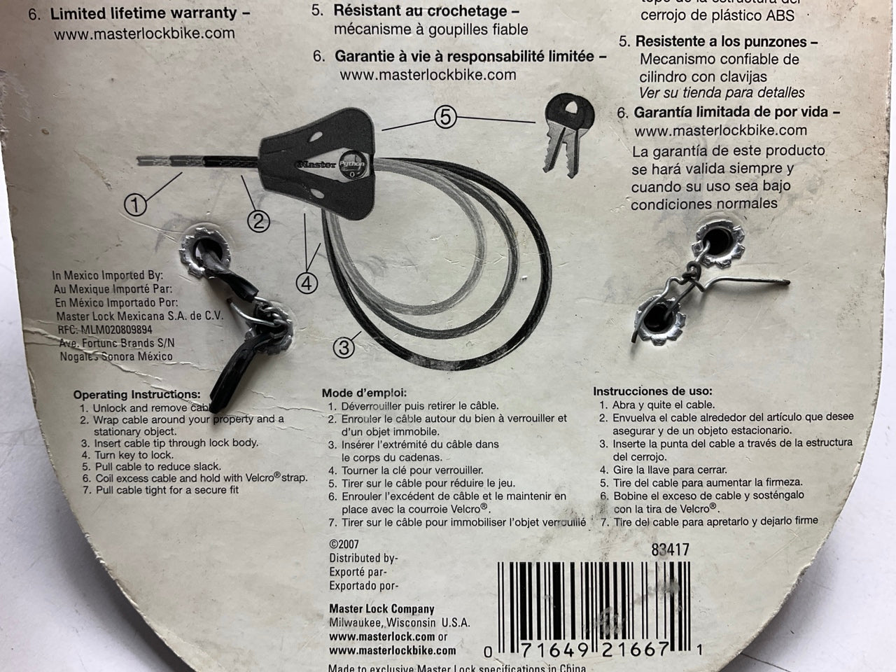 Master Lock 8418D Python Bike Cable Lock - Adjustable Keyed 6' Long Black
