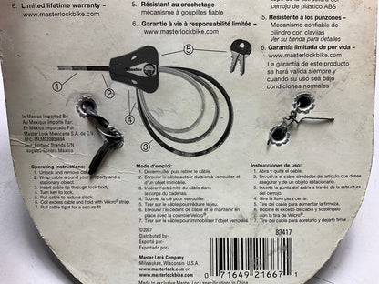 Master Lock 8418D Python Bike Cable Lock - Adjustable Keyed 6' Long Black