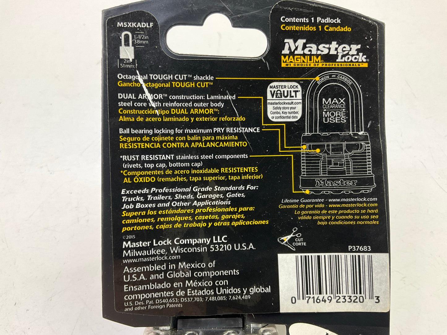 Master Lock M5XKADLF Padlock Magnum Laminated Steel Lock 1-1/2'' In. 2 Keys