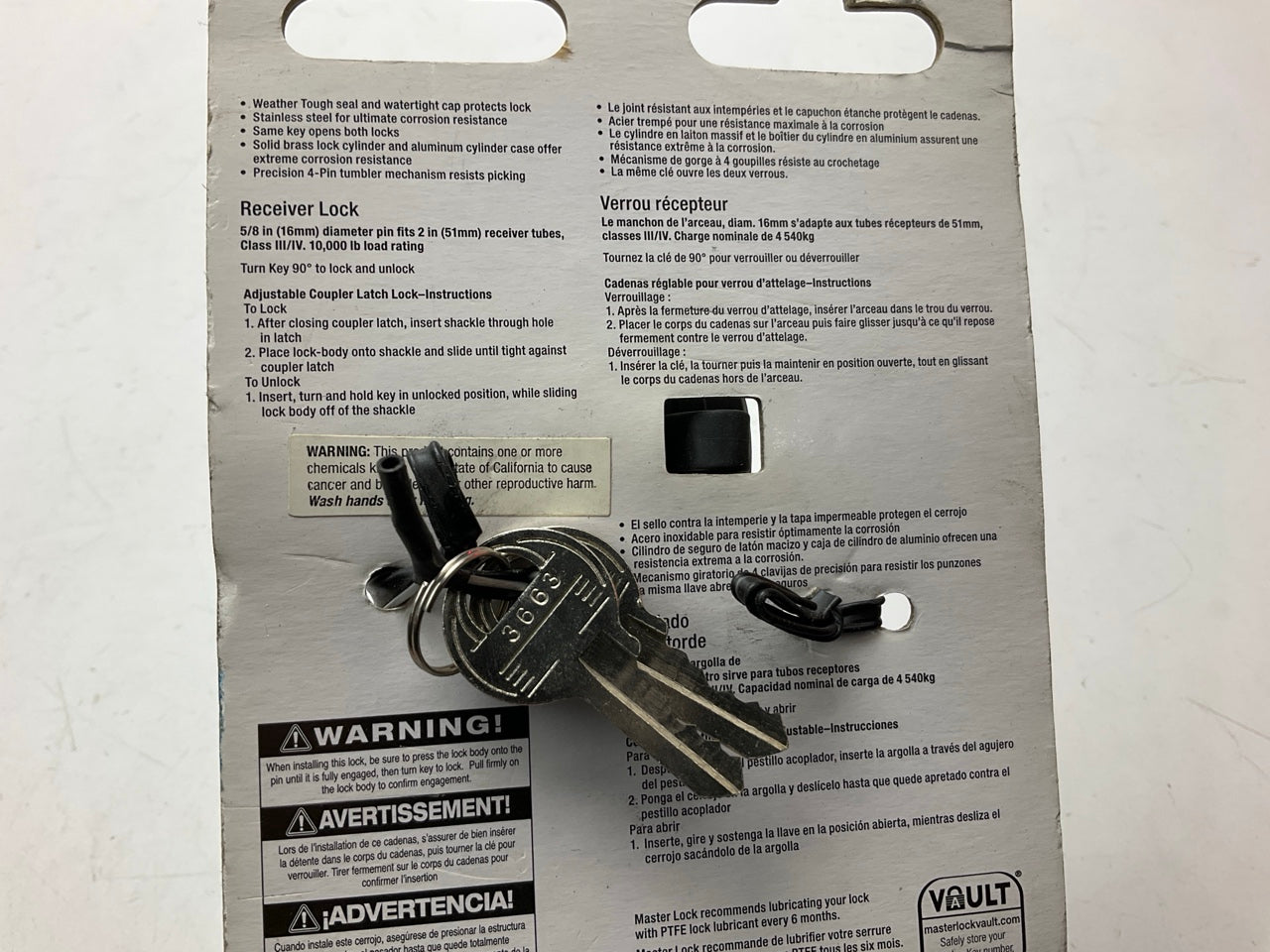 MasterLock 5/8'' Stainless Steel Receiver Lock W Adjustable Coupler Latch Lock
