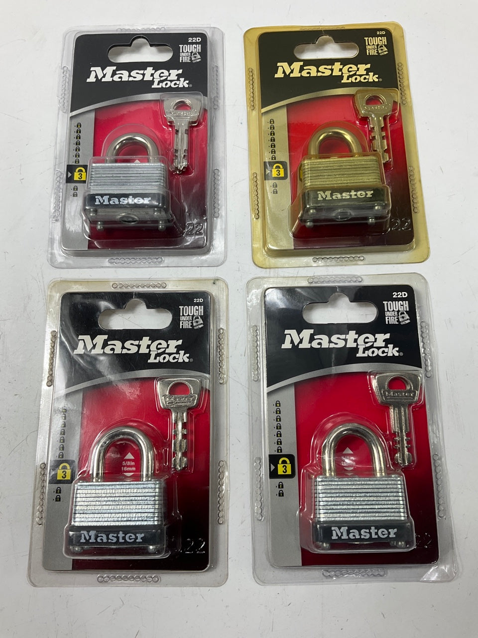 (4) Master Lock 22D Laminated Steel Warded Padlock, 1-1/2-Inch Wide Body, 5/8''