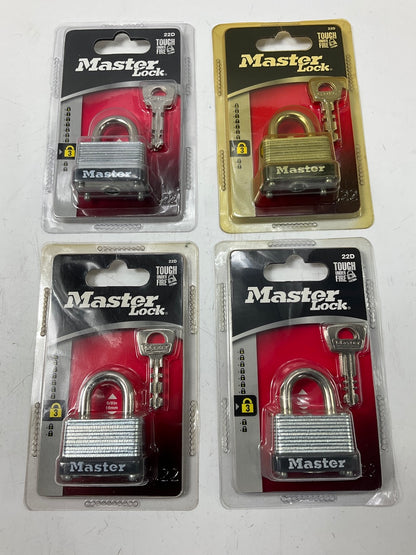 (4) Master Lock 22D Laminated Steel Warded Padlock, 1-1/2-Inch Wide Body, 5/8''