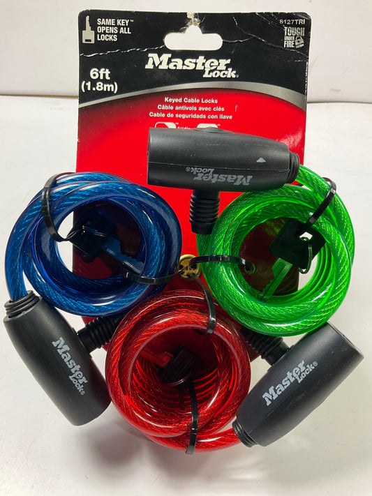 Master Lock 8127TRI Keyed Cable Locks Green Blue Red 6ft X 5/16'', Pack Of 3