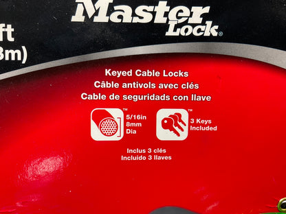 Master Lock 8127TRI Keyed Cable Locks Green Blue Red 6ft X 5/16'', Pack Of 3