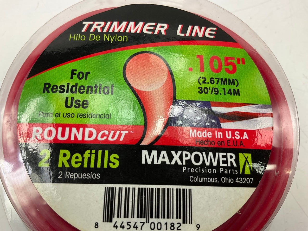 Max Power .105'' Round Cut Trimmer Line, Residential Use, 2 Refills 30 Feet Total