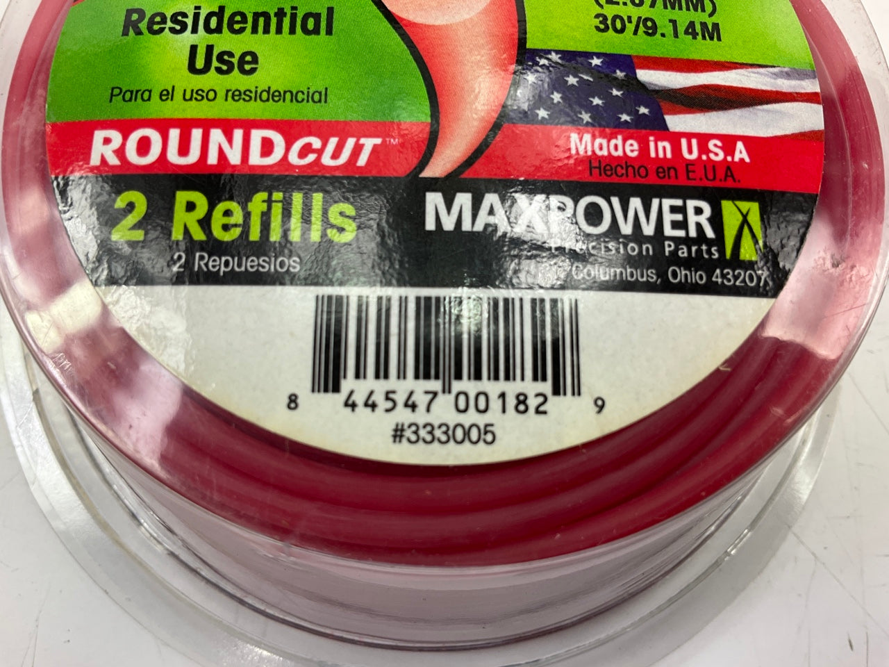 Max Power .105'' Round Cut Trimmer Line, Residential Use, 2 Refills 30 Feet Total