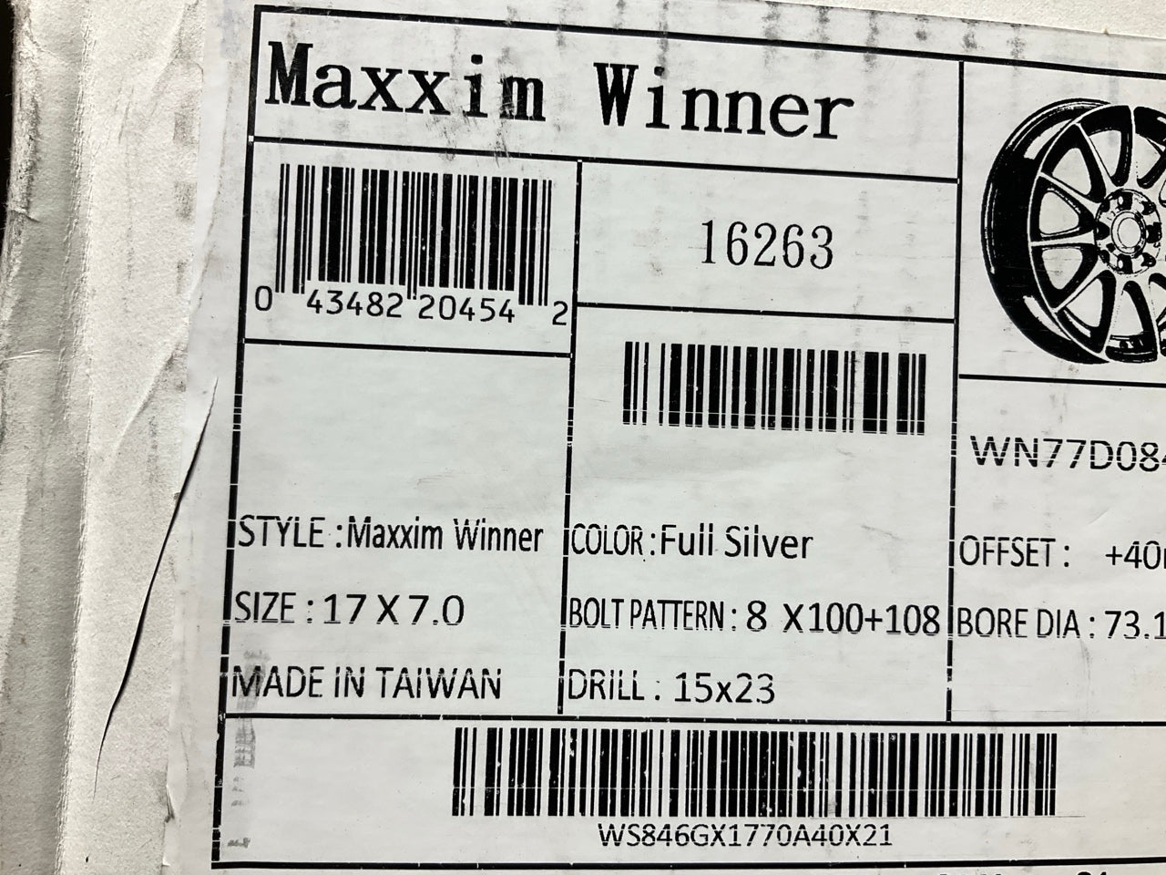 MAXXIM WN77D0840S Winner Alloy Wheel Rim 17X7 4X100/4X108 Offset 40 Full Silver