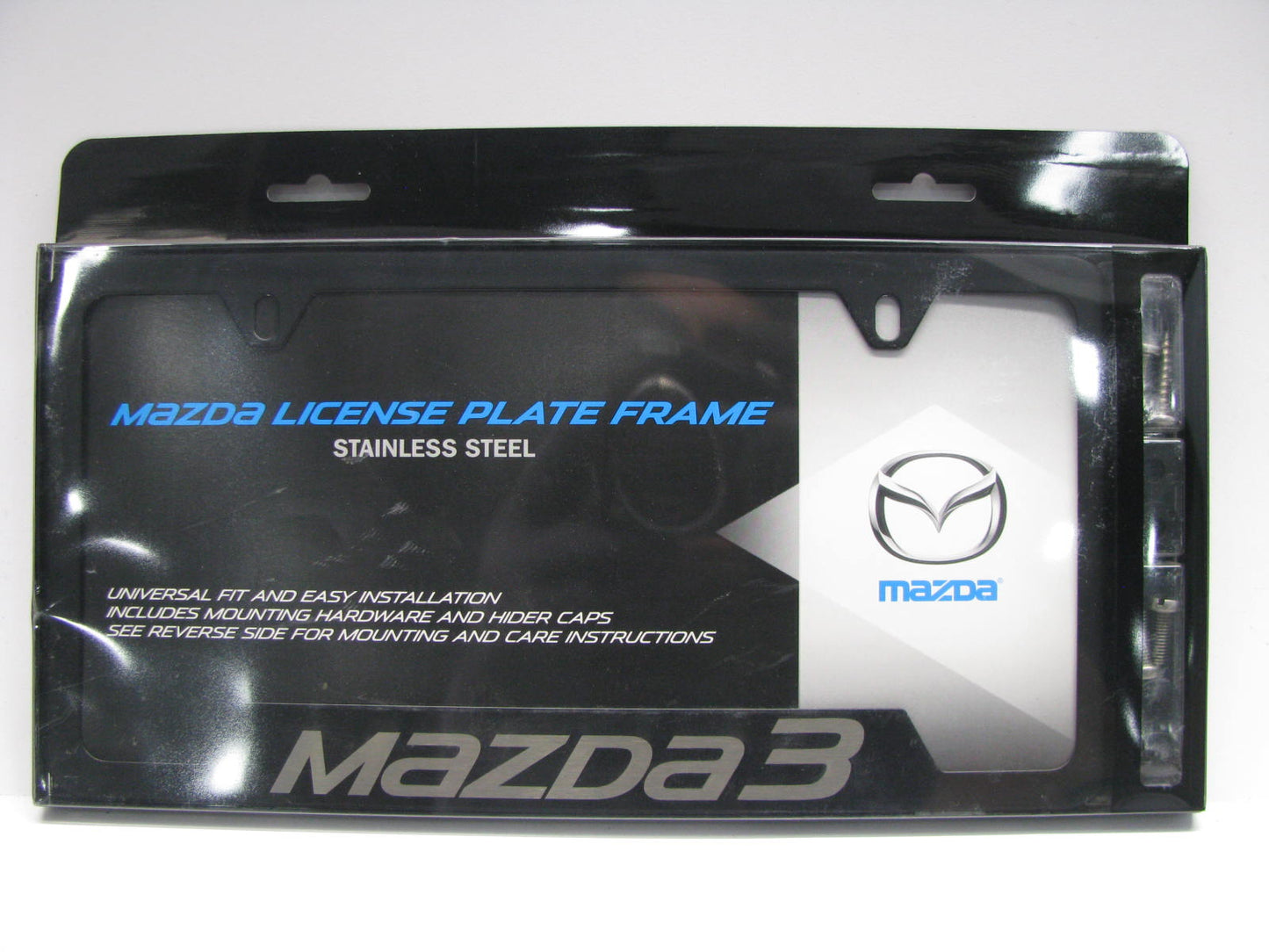 NEW GENUINE Black Stainless Steel License Plate Frame Holder W/ Mazda 3 Logo