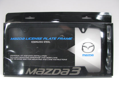 NEW GENUINE Black Stainless Steel License Plate Frame Holder W/ Mazda 3 Logo