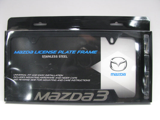 NEW GENUINE Black Stainless Steel License Plate Frame Holder W/ Mazda 3 Logo