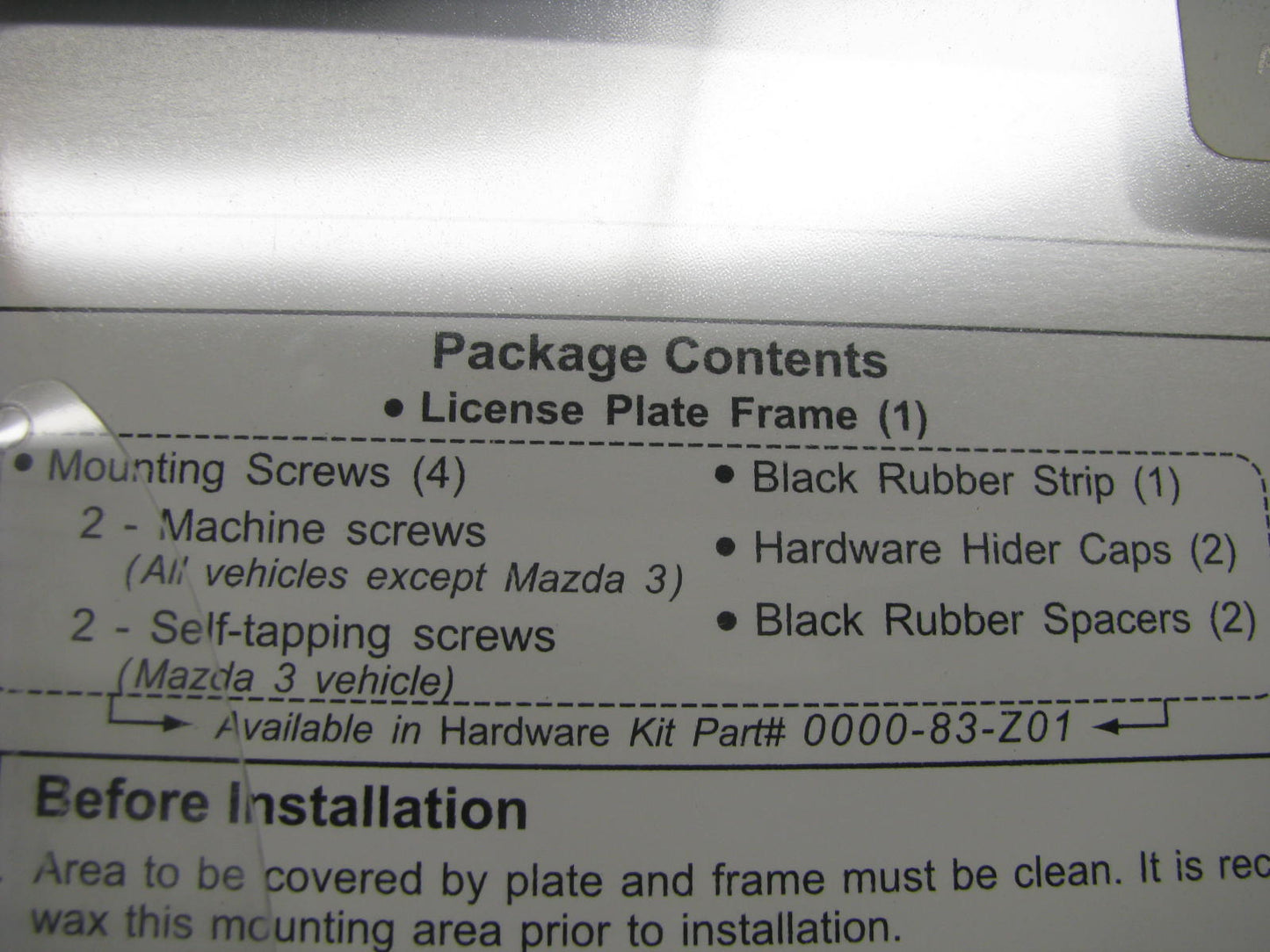 NEW GENUINE Black Stainless Steel License Plate Frame Holder W/ Mazda 3 Logo
