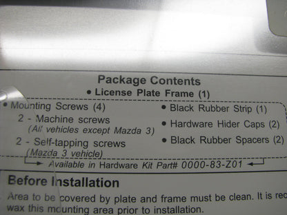 NEW GENUINE Black Stainless Steel License Plate Frame Holder W/ Mazda 3 Logo