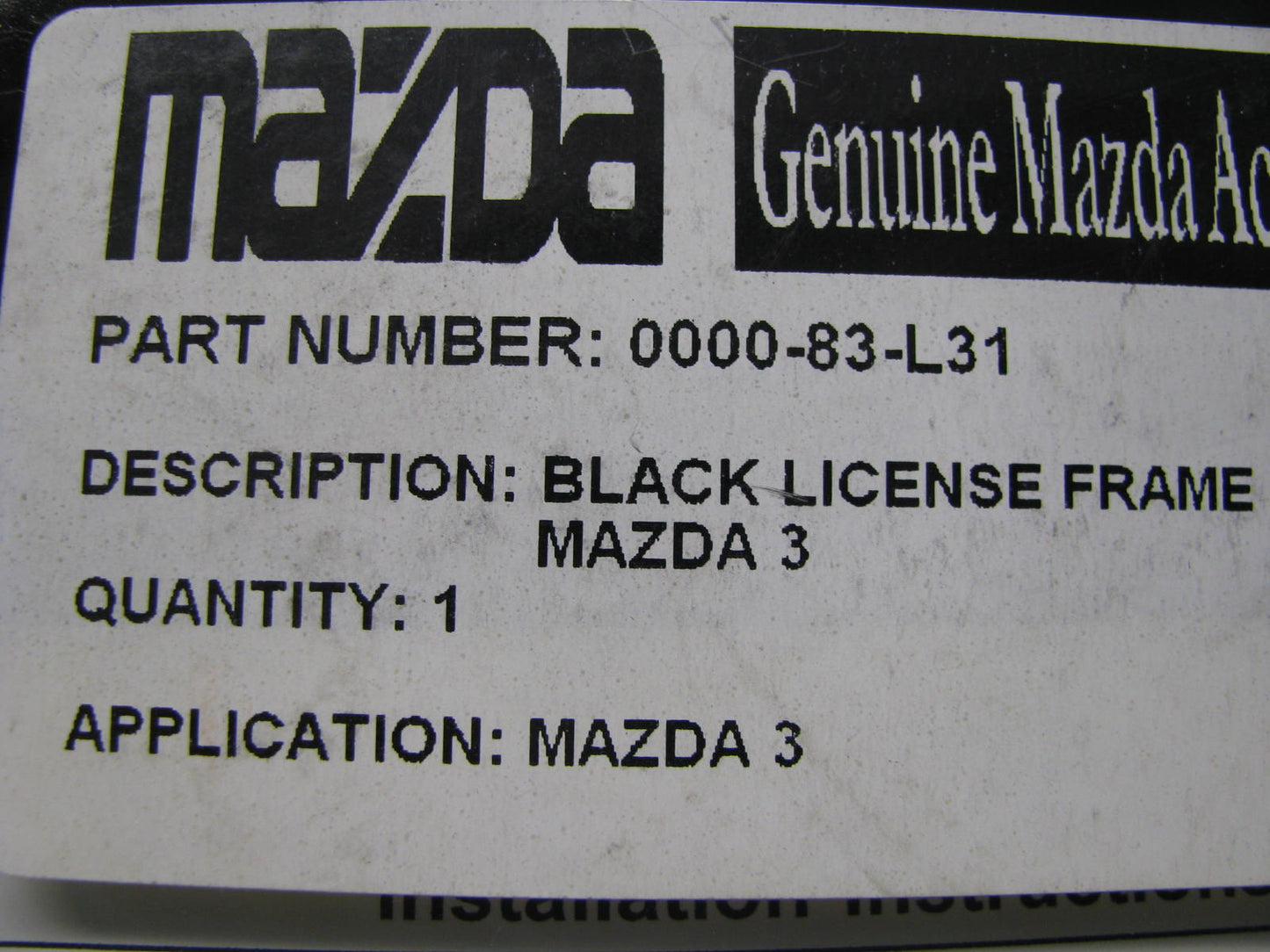 NEW GENUINE Black Stainless Steel License Plate Frame Holder W/ Mazda 3 Logo