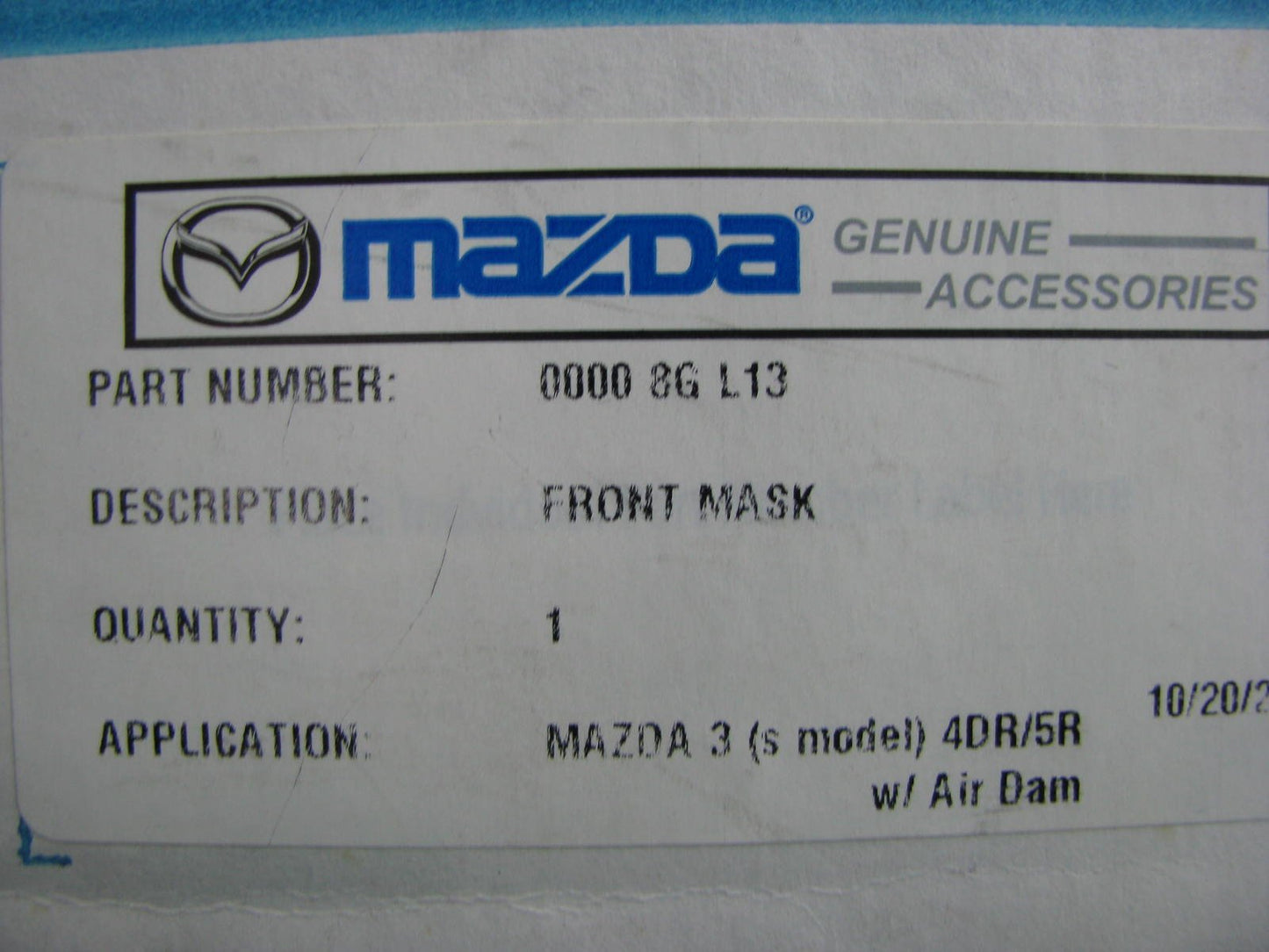 New Genuine Front End Mask Bra Cover OEM For 2010-11 Mazda 3 S Model ONLY