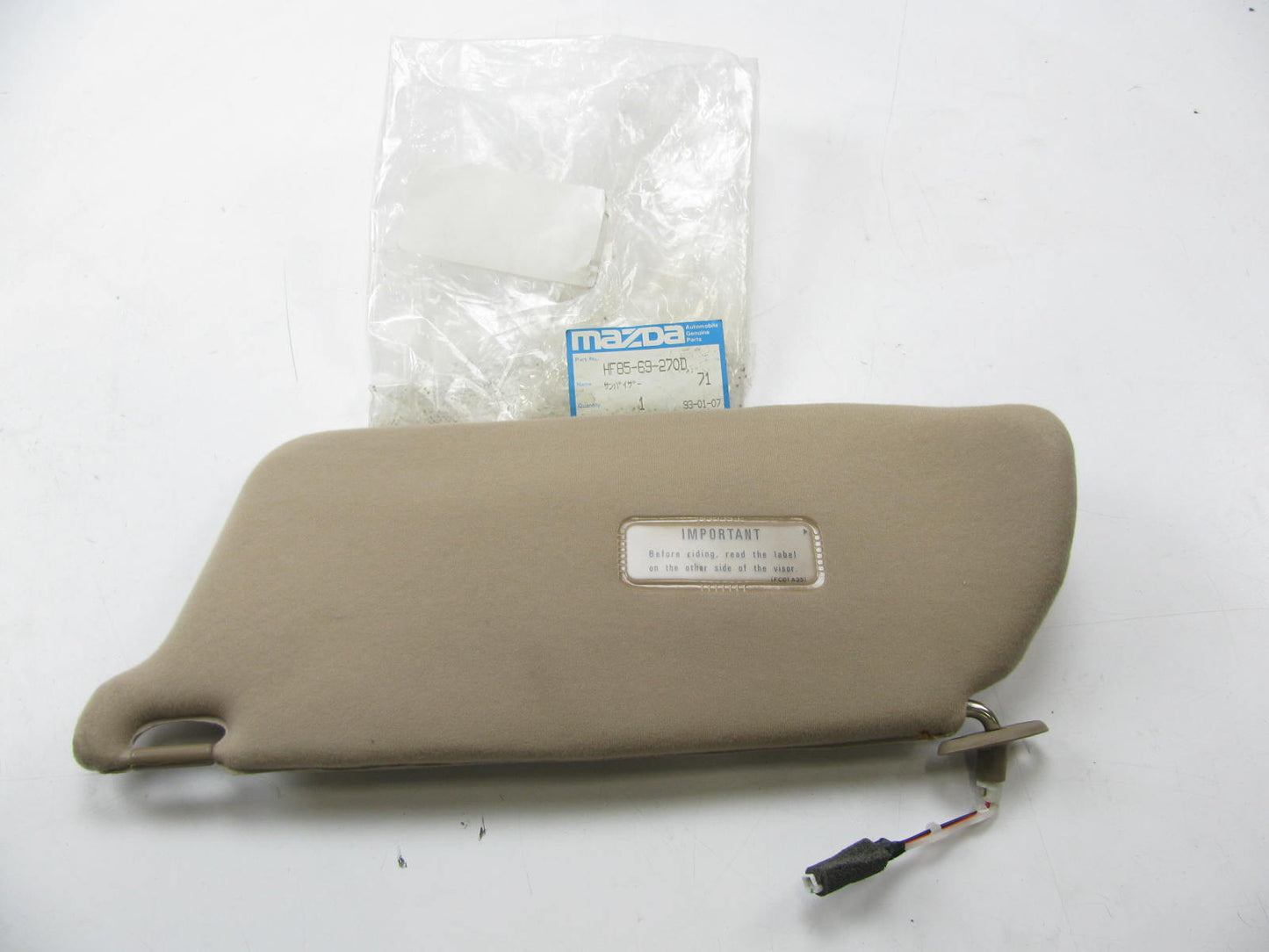 NEW GENUINE OEM Mazda Right SunVisor Sun Visor For 90-91 Mazda 929 W/O SUNROOF