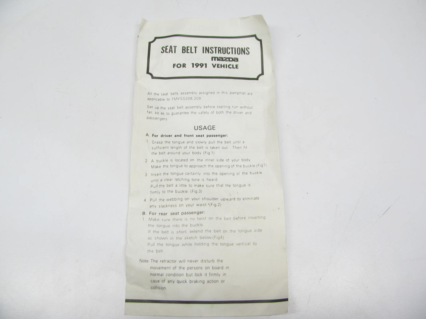 NOS - OEM Mazda UF62-57-630D-24 Front Right Passenger Belt Retractor 91-92 B2600