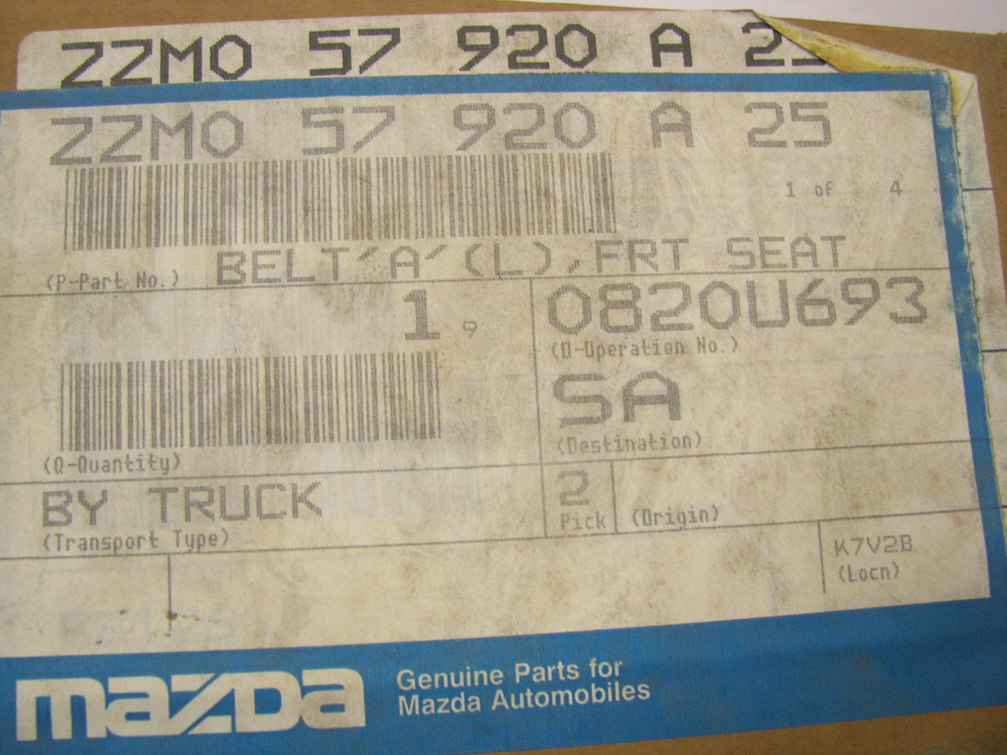 NEW OEM Mazda ZZM0-57-920A-25 Seat Belt - 94-97 B-Series Front Left BENCH SEAT