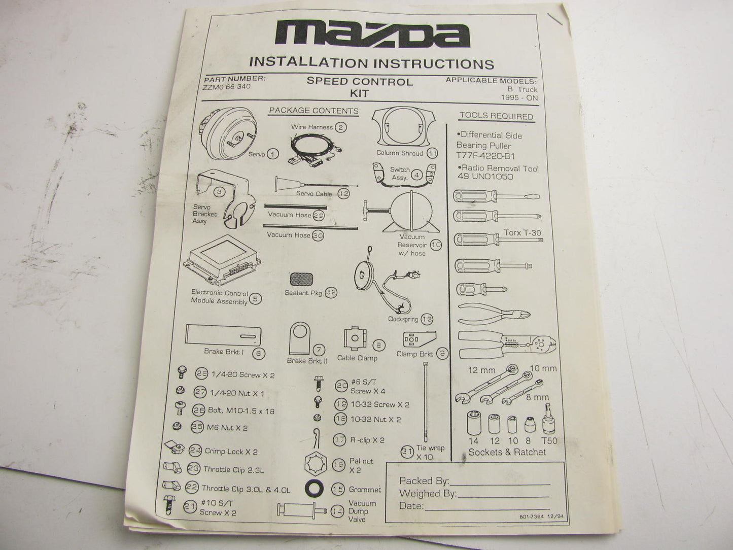 NOS OEM Cruise Control Kit 1995-1997 Mazda B4000 B-Series Truck ZZM0-66-340A