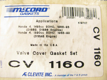 Mccord CV1160 Engine Valve Cover Gasket For 1988-1995 Honda 1.5L 1.6L-L4