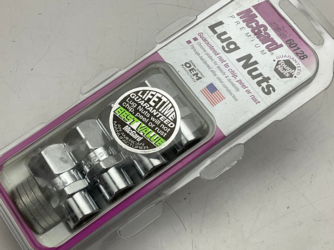 McGard 60128 Chrome Racing Pro Stock .490'' Shank Style Lug Nuts 7/16''-20, 4/Pack