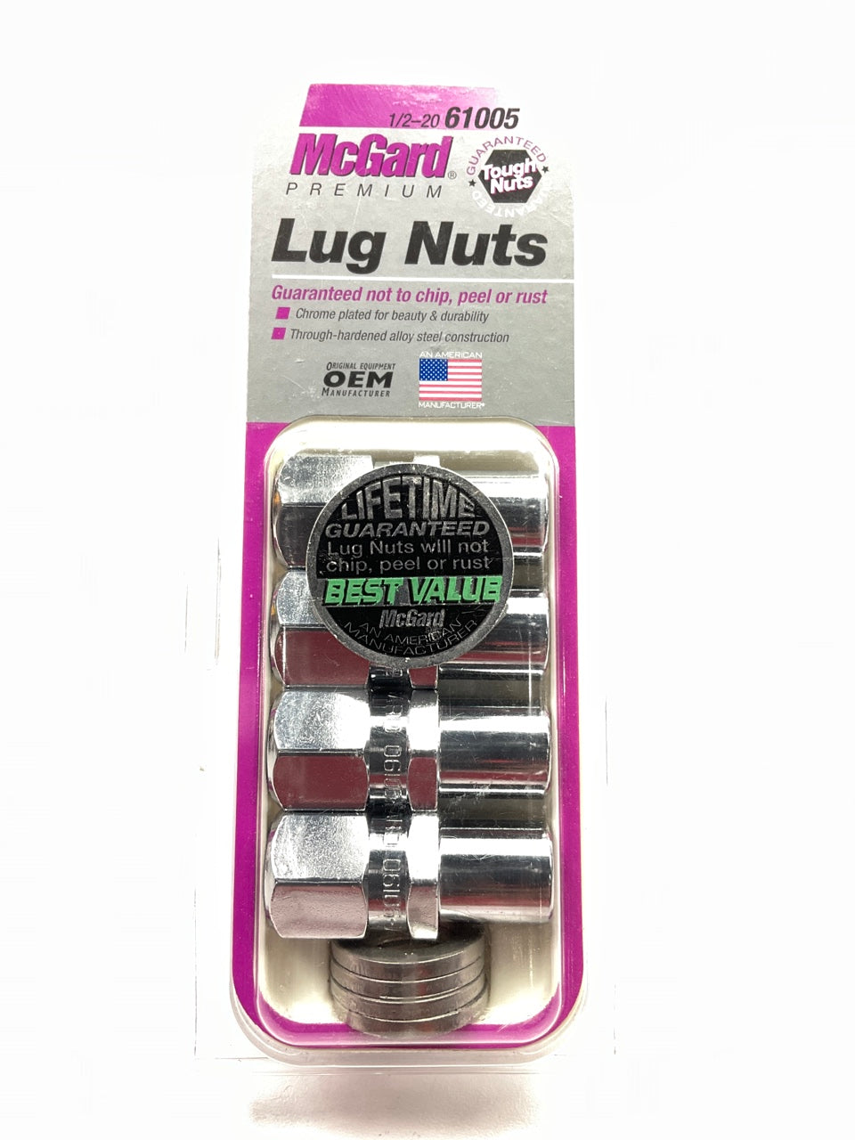 MCGARD 61005 Chrome Racing .746'' Shank Lug Nut Set (1/2'' - 20 Thread), 4 / PACK