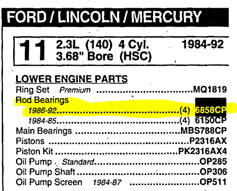 (4) Mcquay-Norris 6858CP Rod Bearings .030'' Size  Ford Lincoln Mercury 2.3L 2.5L