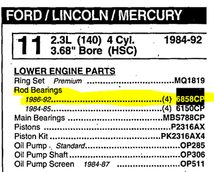 (4) Mcquay-Norris 6858CP Rod Bearings .030'' Size  Ford Lincoln Mercury 2.3L 2.5L