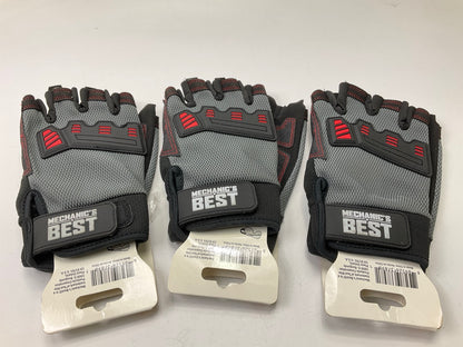 (3) Mechanics Best TPB1017C Fingerless Mechanic Gloves, Size Small