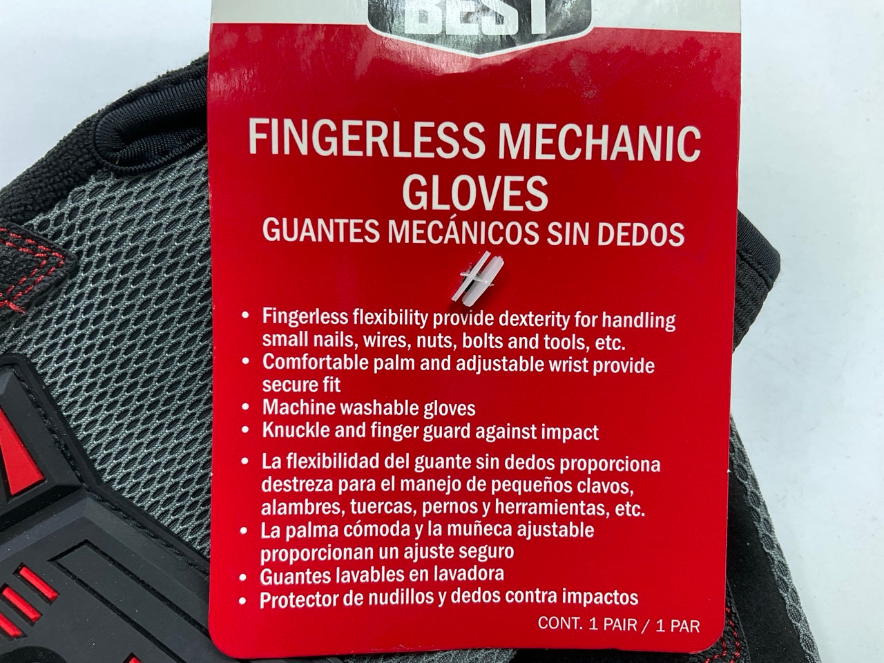 (3) Mechanics Best TPB1017C Fingerless Mechanic Gloves, Size Small