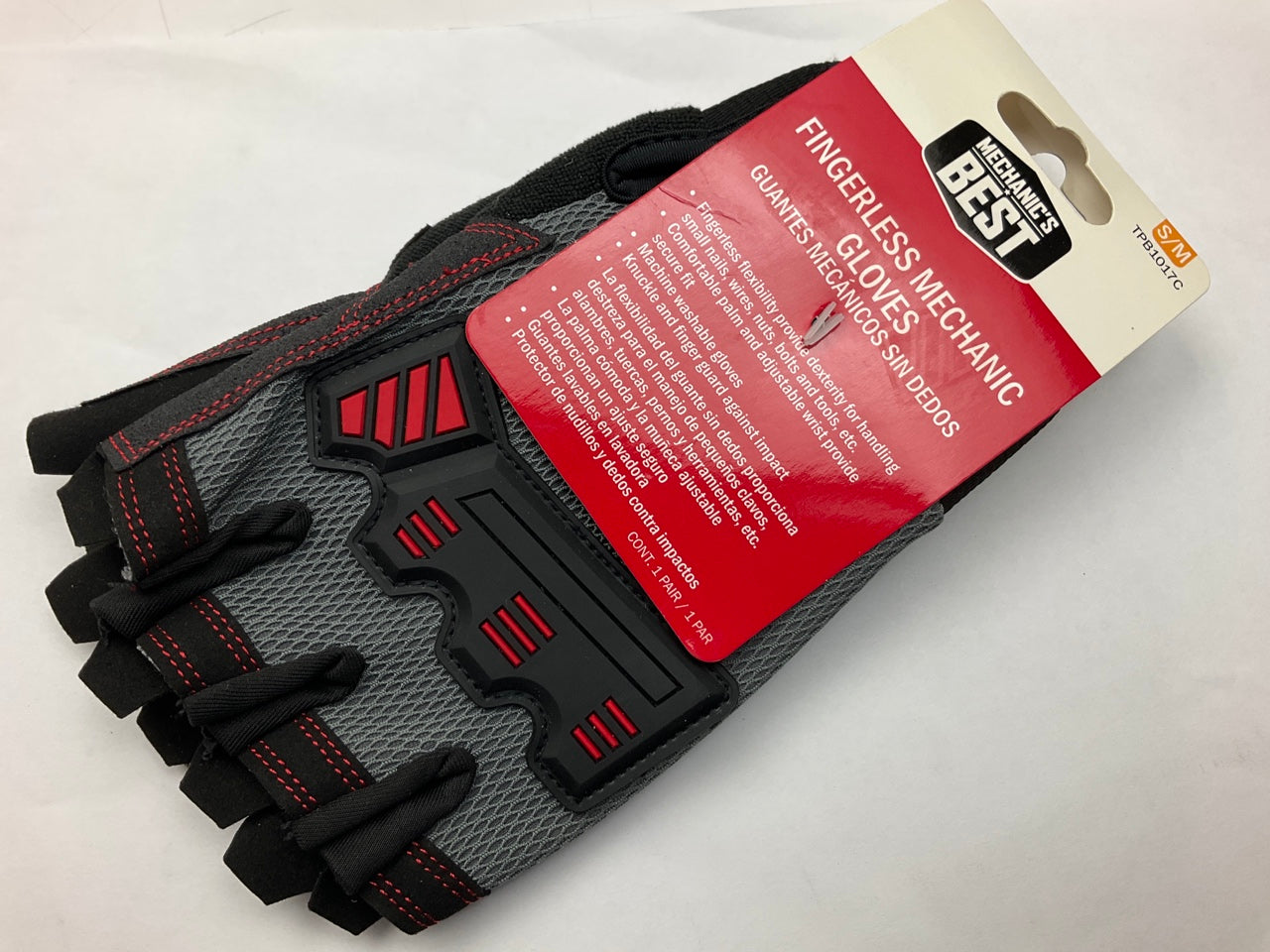 Mechanics Best TPB1017C Fingerless Mechanic Gloves, Size Small