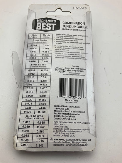 Mechanics TR25023 Combination Tune-Up Feeler Gauge - Metric + Standard SAE Sizes