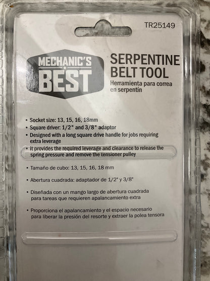 Mechanics Best TR25149 Serpentine Belt Tool - Remove The Tensioner Pulley Easily