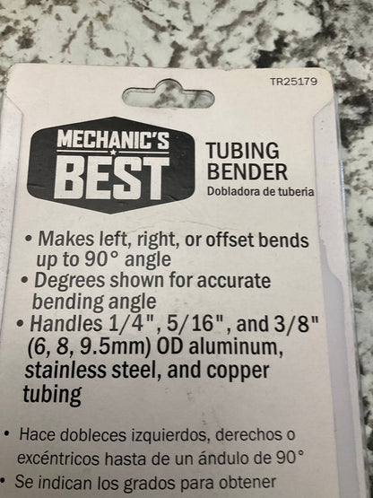 Mechanics Best 25179 Fuel And Brake Line Tubing Tube Bender 5/16'', 1/4'', 3/8''