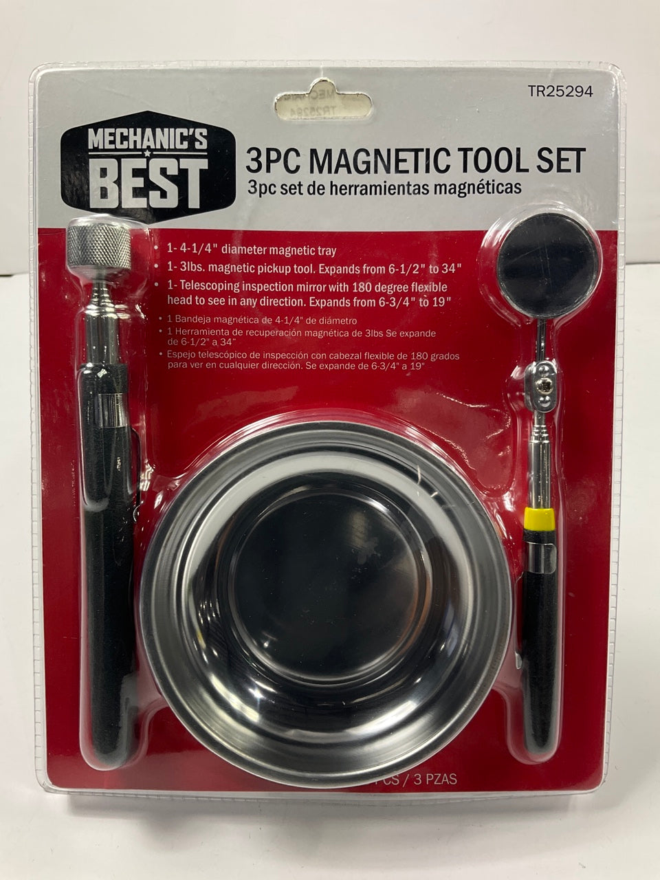 Mechanics Best TR25294 3 Piece Magnetic Tray And Pick-up Tool & Mirror Set