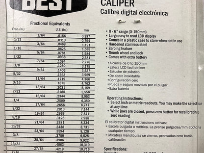 Mechanics Best TR25363 6'' Electronic Digital Caliper