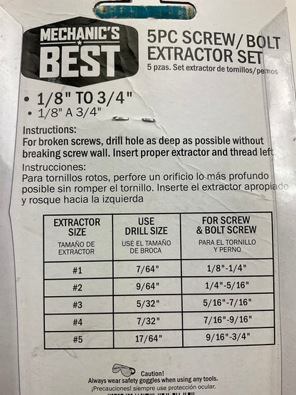 Mechanics Best TR336SE5C Screw Extractor Set, 5-Piece