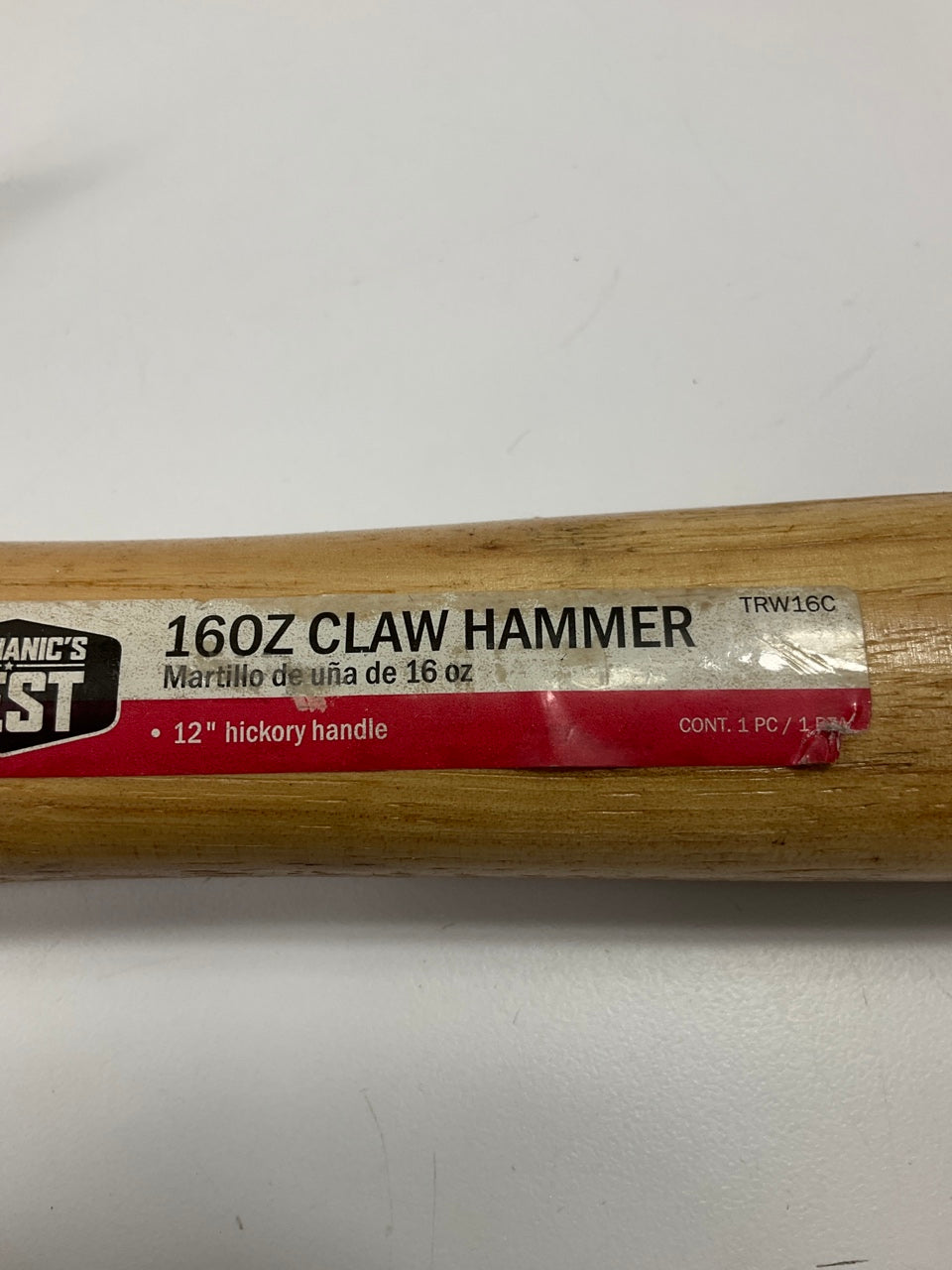 Mechanics Best TRW16C 16 Oz. Claw Hammer W/ 12'' Hickory Handle