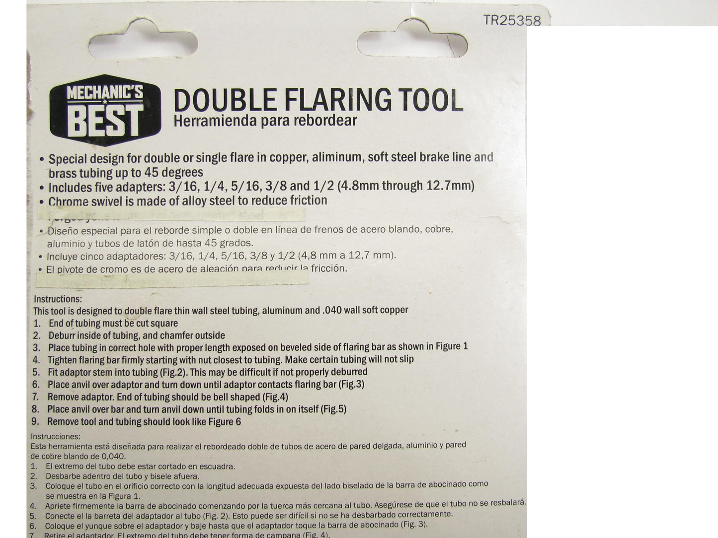 Mechanics TR25358 Double Flaring Tool Set 7 Piece 3/16'', 1/4'', 5/16'', 3/8'' & 1/2