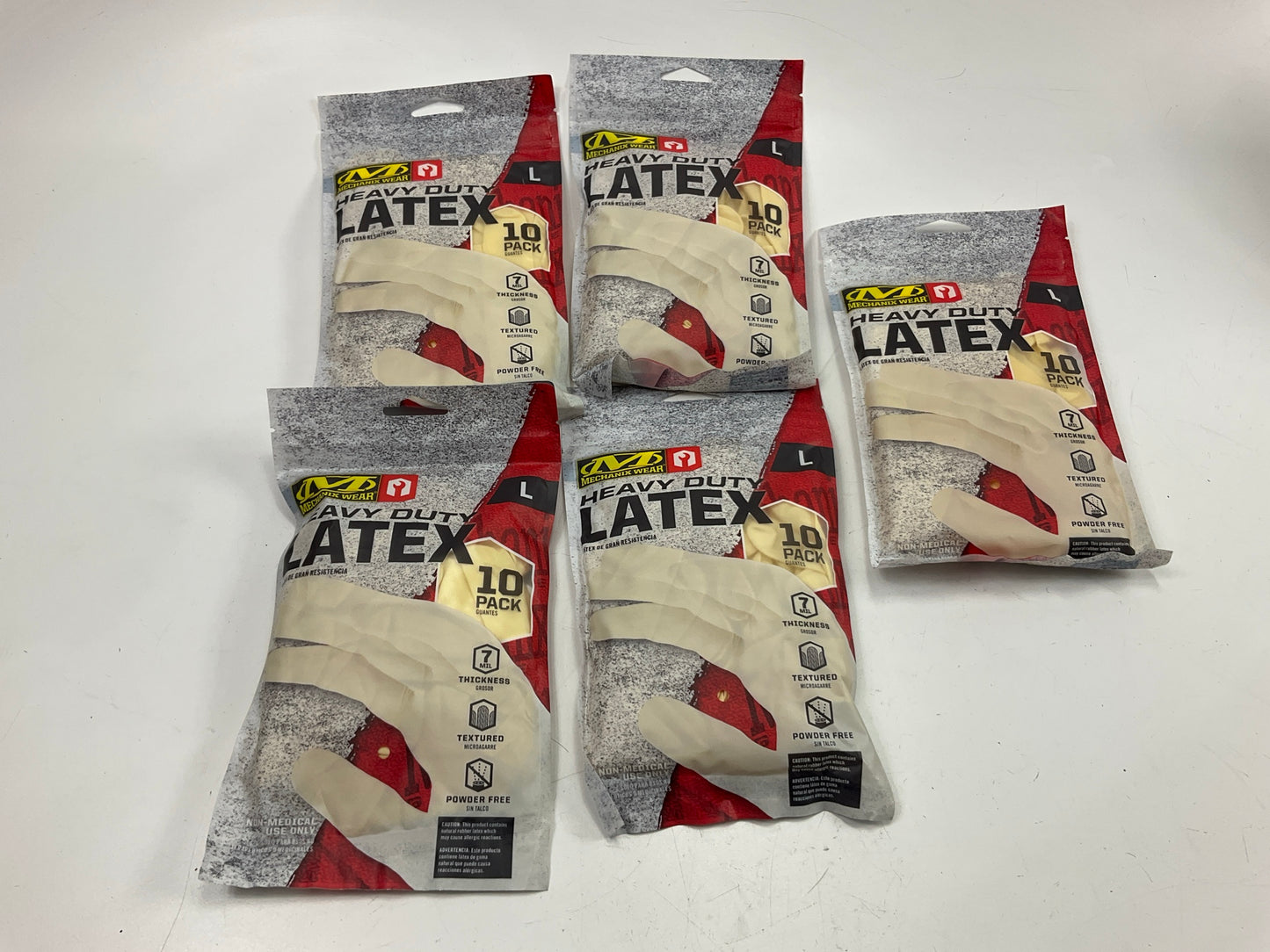 (5) 10 Packs MECHANIX WEAR 004-00-010 Latex Large Gloves, 7 Mil Thick