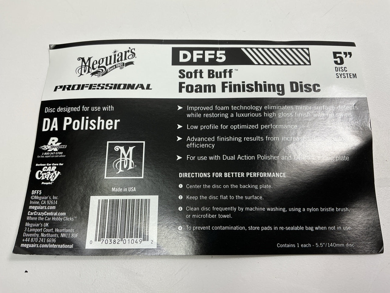 Meguiar’s DFF5 DA Foam 5'' Finishing Foam Disc For Car/Auto Detailing