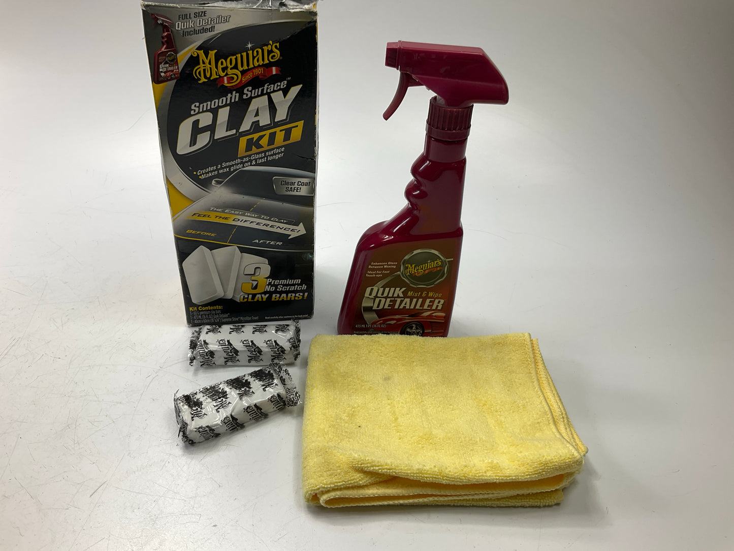Meguiar's G191700 SMOOTH SURFACE CLAY KIT 2 Clay Bars Quick Detailer Microfiber