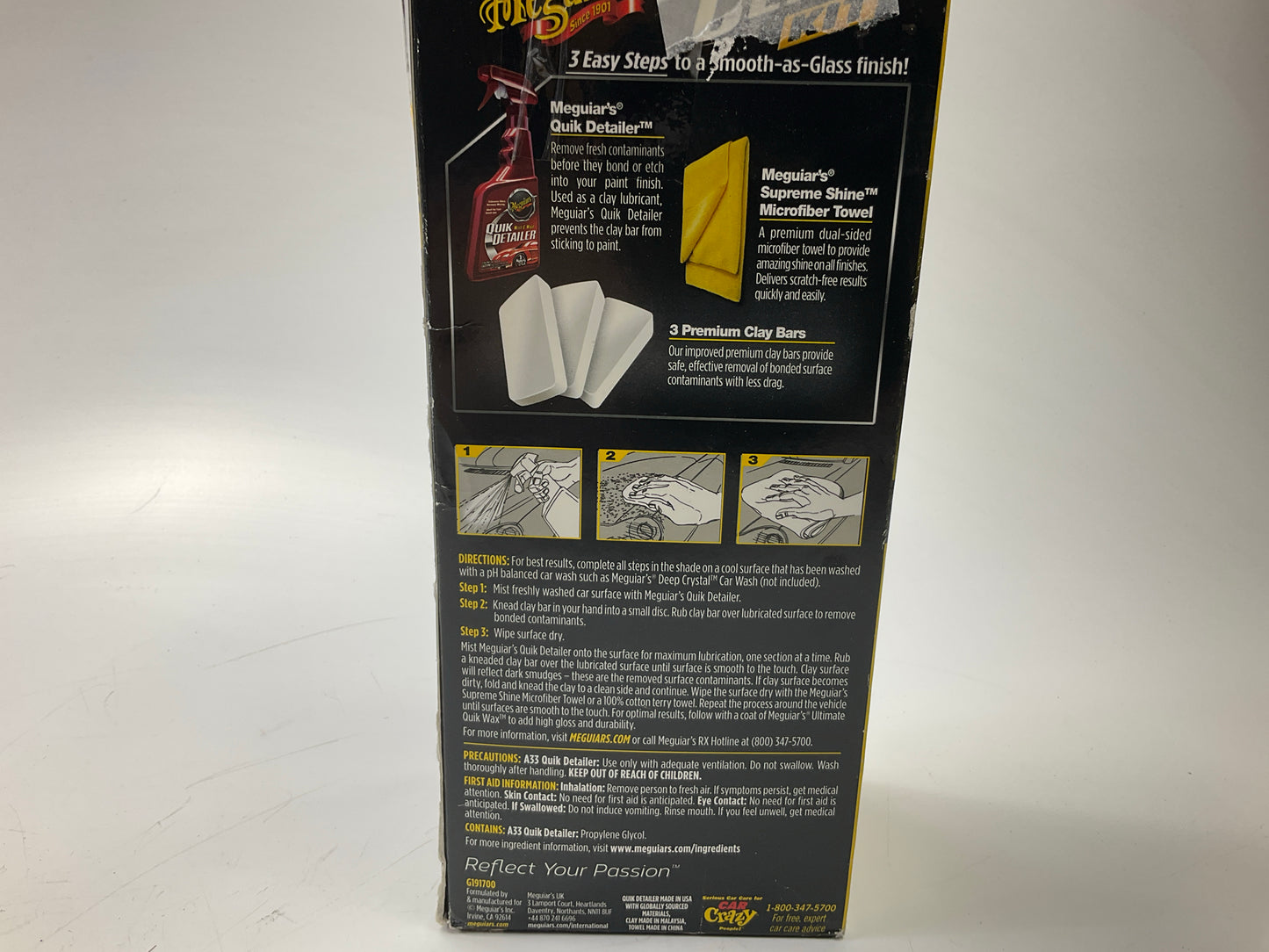 Meguiar's G191700 SMOOTH SURFACE CLAY KIT 2 Clay Bars Quick Detailer Microfiber
