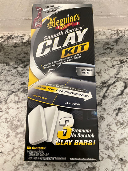 Meguiar's G191700 SMOOTH SURFACE CLAY KIT 3 Clay Bars Quick Detailer Microfiber